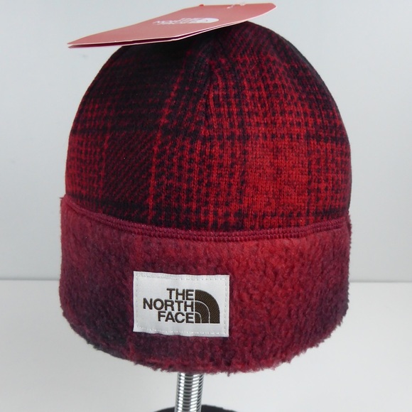 North Face Sweater Fleece Plaid Beanie Hat Cap NWT - Picture 2 of 5
